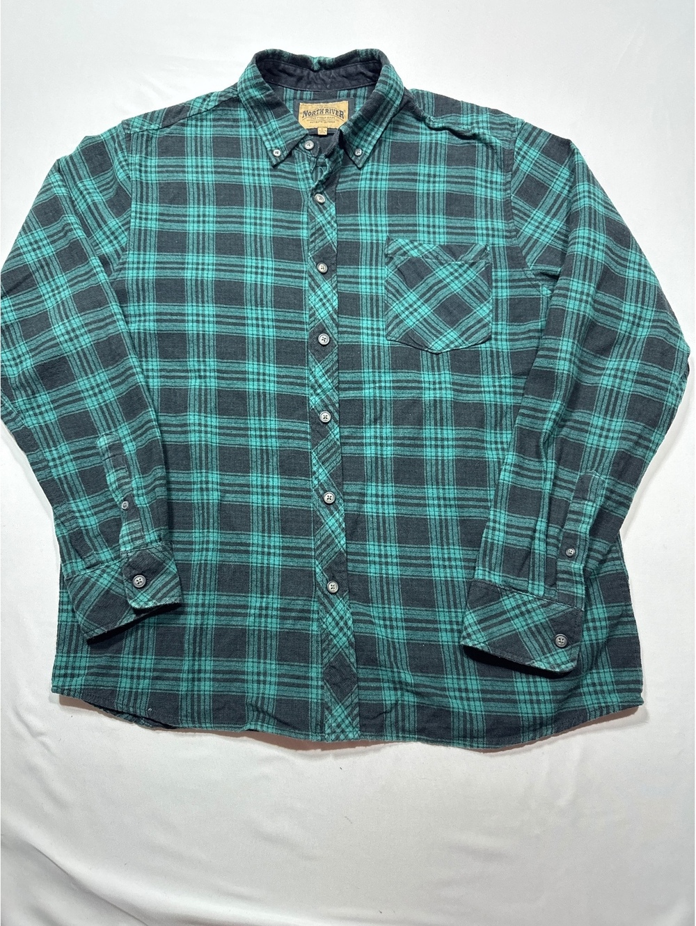 North River Authentic Outdoor Green & Black Plaid Flannel Shirt - Size L